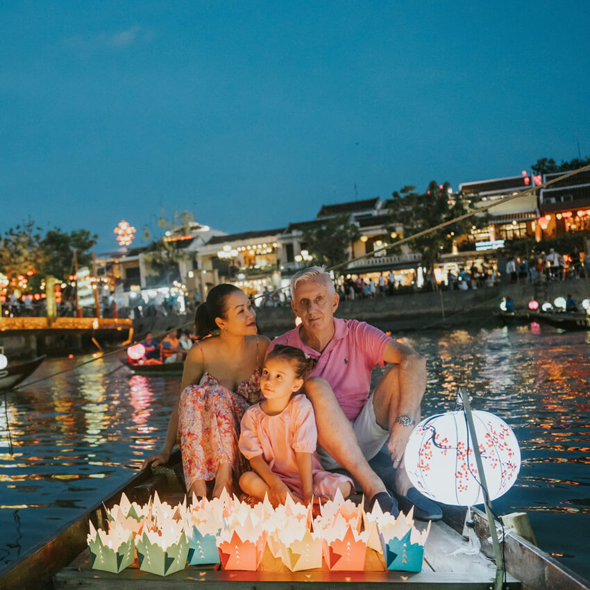 Hoi An night river lantern boat atmosphere
