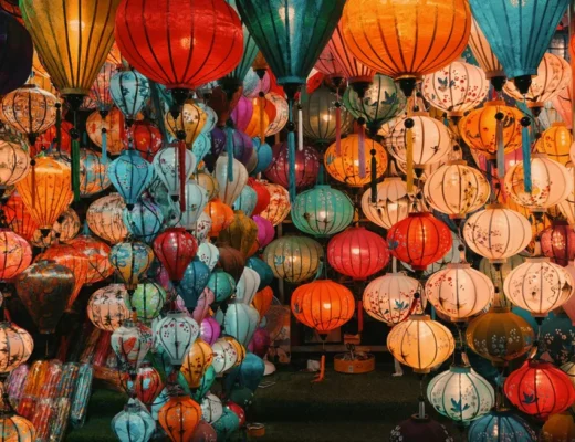 Hoi An Old Town lantern street at night with colorful lights