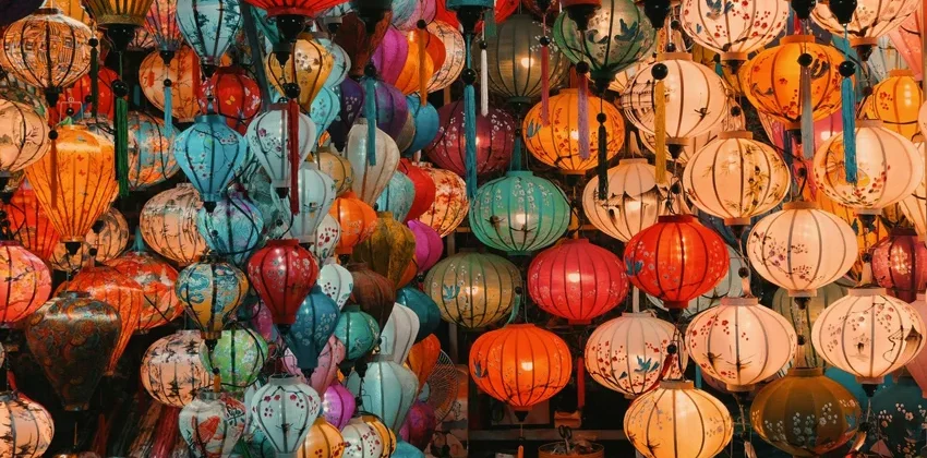 Hoi An Old Town lantern street at night with colorful lights
