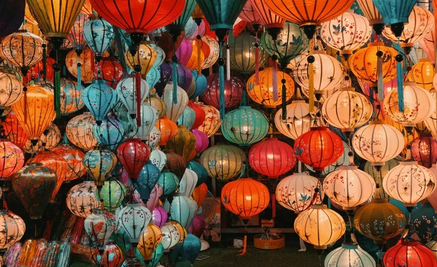 Hoi An Old Town lantern street at night with colorful lights
