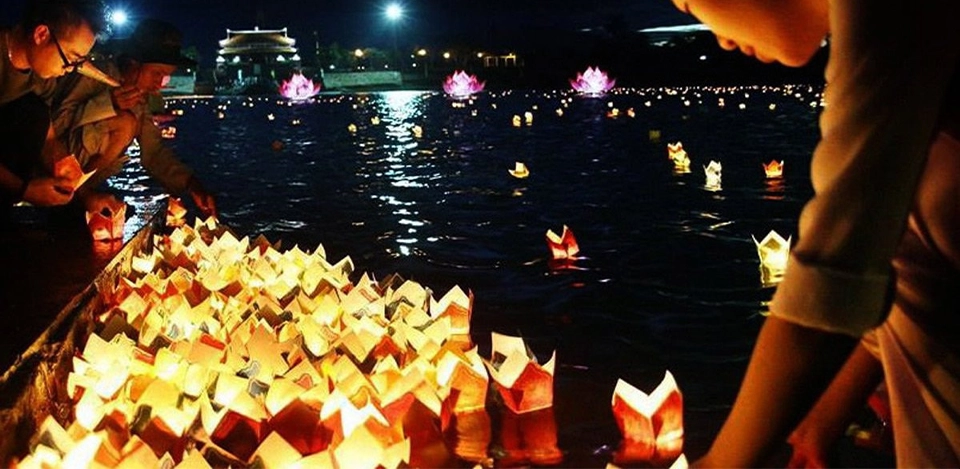 floating lantern tradition hoi an in Hoi An Vietnam