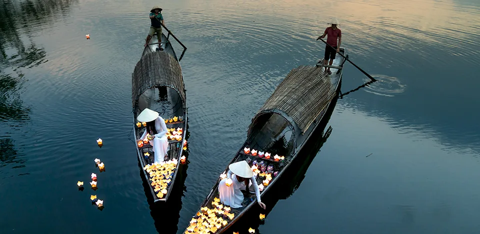 lantern boat an hoi island in Hoi An Vietnam