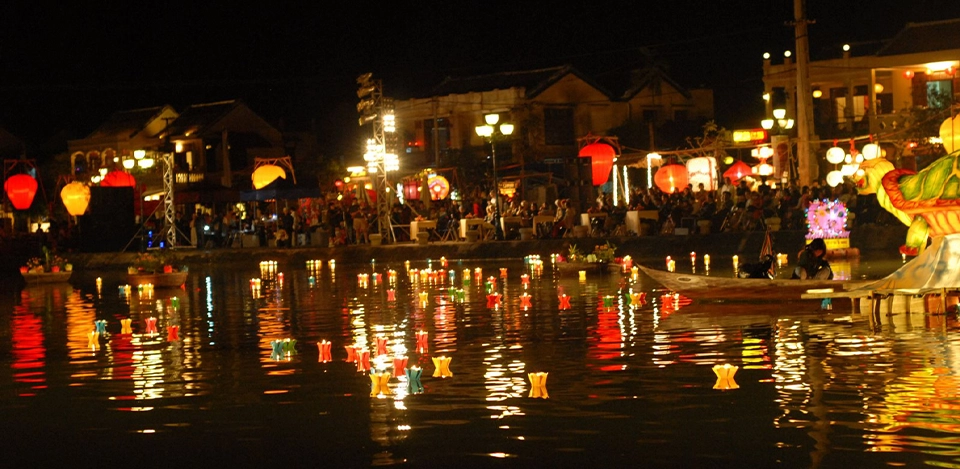 lantern boat hoi an at night in Hoi An Vietnam
